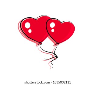 Zwei herzförmige Ballons. Cartoon. Vektorgrafik.