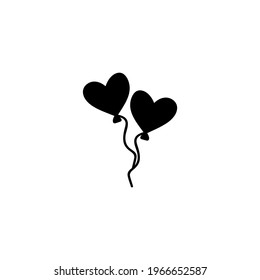 Two heart-shaped balloons. Doodle vector illustration. Isolate on a white background