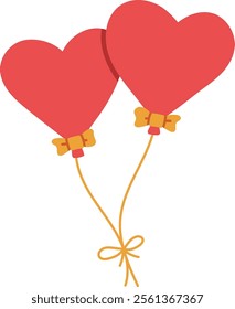 Two heart-shaped balloons tied together, symbolizing love and celebration