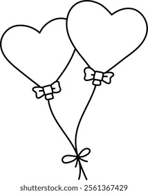 Two heart-shaped balloons tied together, symbolizing love and celebration