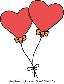 Two heart-shaped balloons tied together, symbolizing love and celebration