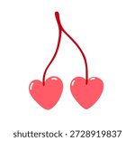 Two heart-shaped cherry. Concept of being in love. Valentine