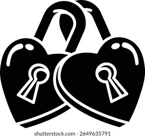 Two heart-shaped padlocks linked together, symbolizing unbreakable love and commitment Icon vector solid style.