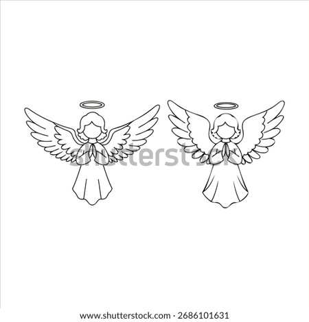 Two heavenly angels with wings folded praying with halos symbolizing faith and peace