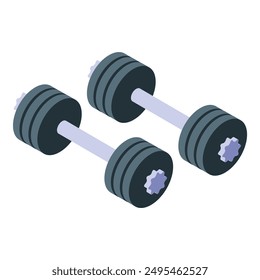 Two heavy dumbbells are lying on a white surface, showing their weight plates and knurled handles