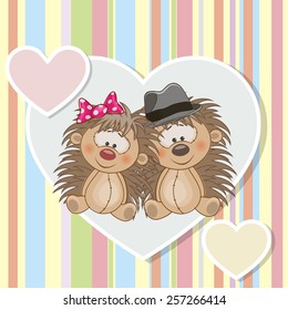 Two Hedgehogs on a background of heart 