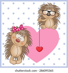 Two Hedgehogs on a background of heart

