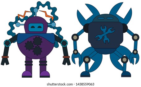 Two helper robots, wrench and gear