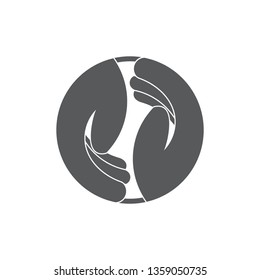 two helping hand circle geometric team work symbol vector