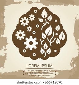 Two hemispheres of the brain vintage design. Vector illustration flat