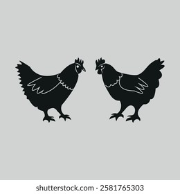 Two Hens Facing Each Other Hand-Drawn Design