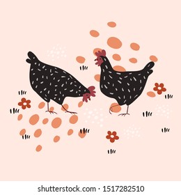 Two hens in the meadow