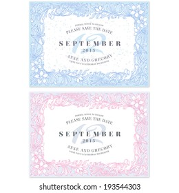 Two hi detail Vector Grunge Tickets for Wedding Invitations and Save the Date. Each ticket is on three different layers with Text; texture effect and background shape separated.