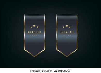 Two High class of luxury Black and Gold Ribbons Vector illustration on dark isolated background used for banner, label, sticker concept