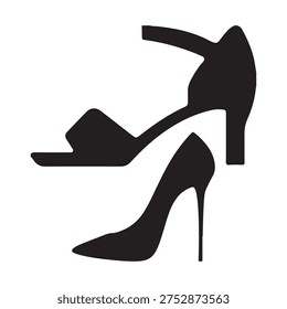 Two highheeled shoes in simple silhouette style isolated on white background
