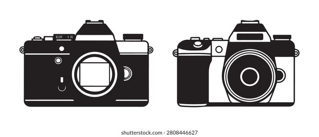 Two highly detailed camera body icons showcasing technical parts and build quality for photography enthusiasts and professionals.