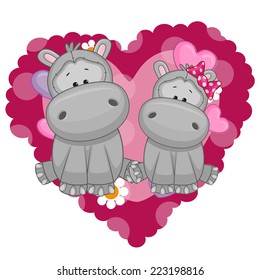 Two Hippos on a background of heart 