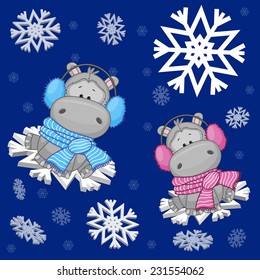 Two Hippos at the snowflakes 