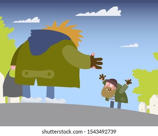 Two hobos greet each other in the street vector cartoon