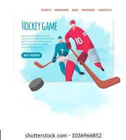 Two hockey players in abstract flat style. Vector illutration, design template of sport site header, banner or poster.