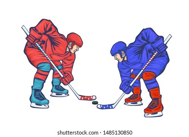 Two hockey players isolated on a white background. Vector graphics.