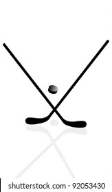 Two hockey sticks and puck in the vector