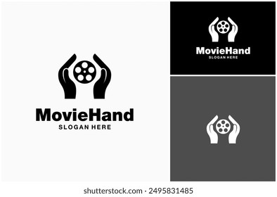 Two Holding Open Hand Movie Film Cinema Video Production Vector Logo Design Illustration