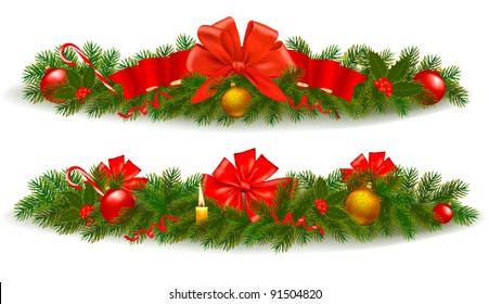 Two holiday christmas garlands. Vector illustration.