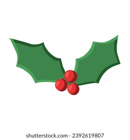 Two holly leaves with berries, winter holidays design element, vector