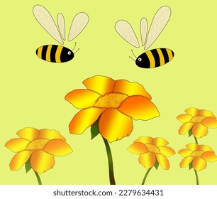 two honey bees swarming the flowers in the garden