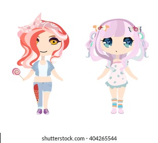 Two hooligan anime chibi girls.