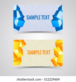 Two horisontal colored abstract banners for design with 3d cubes on sides vector illustration