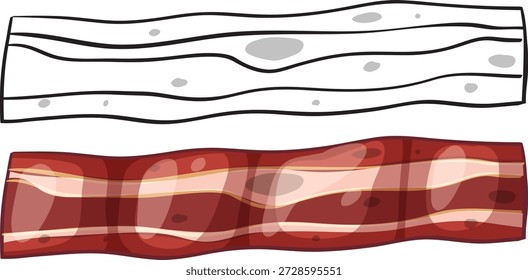 Duas tiras de bacon horizontais apresentadas em arte em linha e estilos vetoriais coloridos sobre fundo branco
