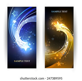 Two horizontal banner with blue and gold stars. 