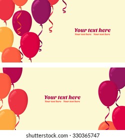 Two horizontal banners with colorful balloons. Retro vector illustration. Place for your text. Can be used as poster, invitation, card, gift certificate 