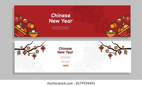 Two horizontal banners with gold ingot and cherry blossom