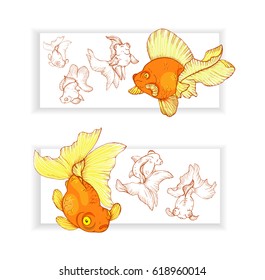 Two horizontal banners with goldfishes, vector illustration