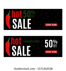 Two horizontal banners for hot sale with chili pepper. Vector banner for shop, web, store, business and other.