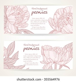 Two horizontal banners with pink peonies on a white background
