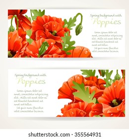 Two horizontal banners with red poppies on a white background
