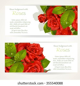 Two horizontal banners with red roses bouquet on a white background