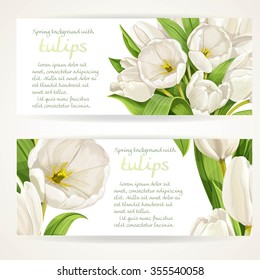 Two horizontal banners with white tulips 