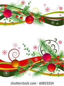 Two horizontal design elements with christmas balls and fir