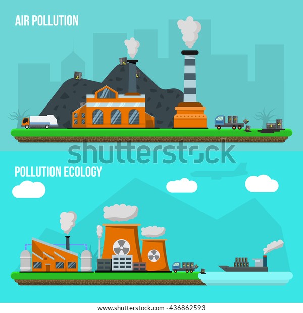 Two Horizontal Environmental Pollution Banner Set Stock Vector (Royalty ...