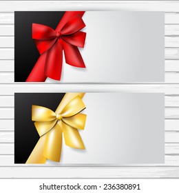 Two horizontal flyers set with  bows, vector banner template with bright bow and place for text