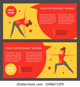 Two horizontal flyers of yoga class. Banner set with pregnant women. Vector illustration eps 10