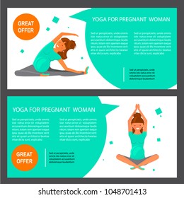 Two horizontal flyers of yoga class. Banner set with pregnant women. Vector illustration eps 10