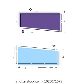 Two horizontal geometric banners with shadow and random items. Element for graphic design - poster, flyer, brochure, card, tag, sticker, badge. Vector illustration.
