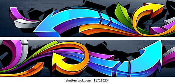 Two Horizontal Graffiti Banners. Vector EPS 10 Illustration.