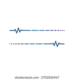 Dos líneas Horizontales con un color degradado de púrpura a azul, con una onda de pulso del corazón en los extremos opuestos, que simboliza los datos médicos o el monitoreo de la salud.